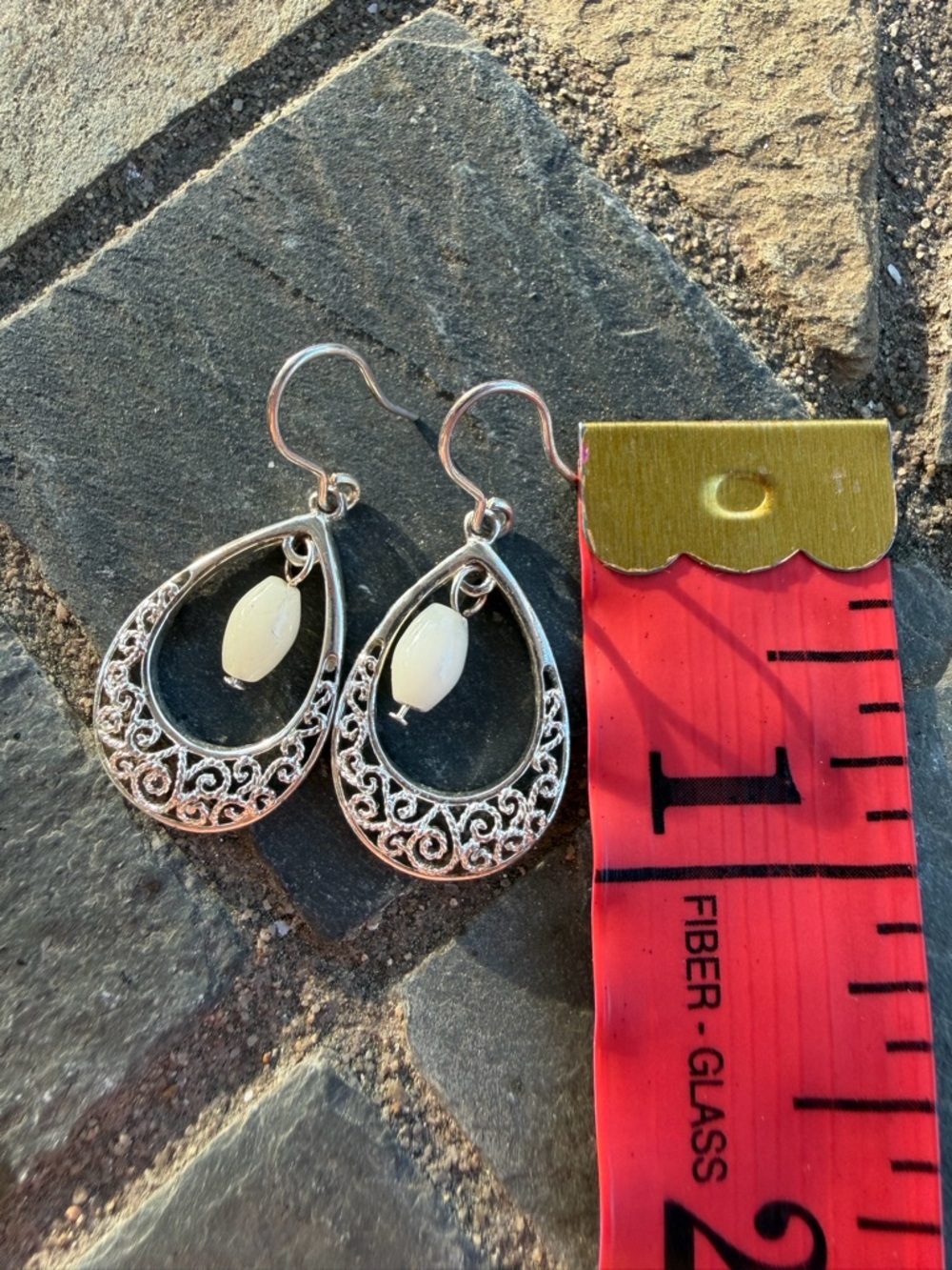 Vintage Sterling Silver White Bead Teardrop Earrings 925 - Picture 6 of 6